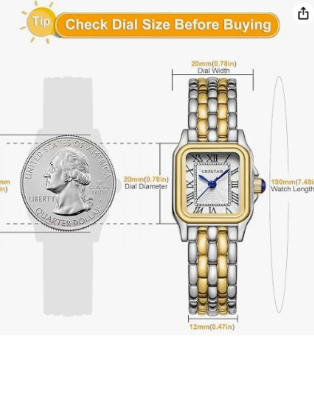 CHEETAH Gold Watches for Women with Small Vintage Bracelet, Rectangular Case Rom